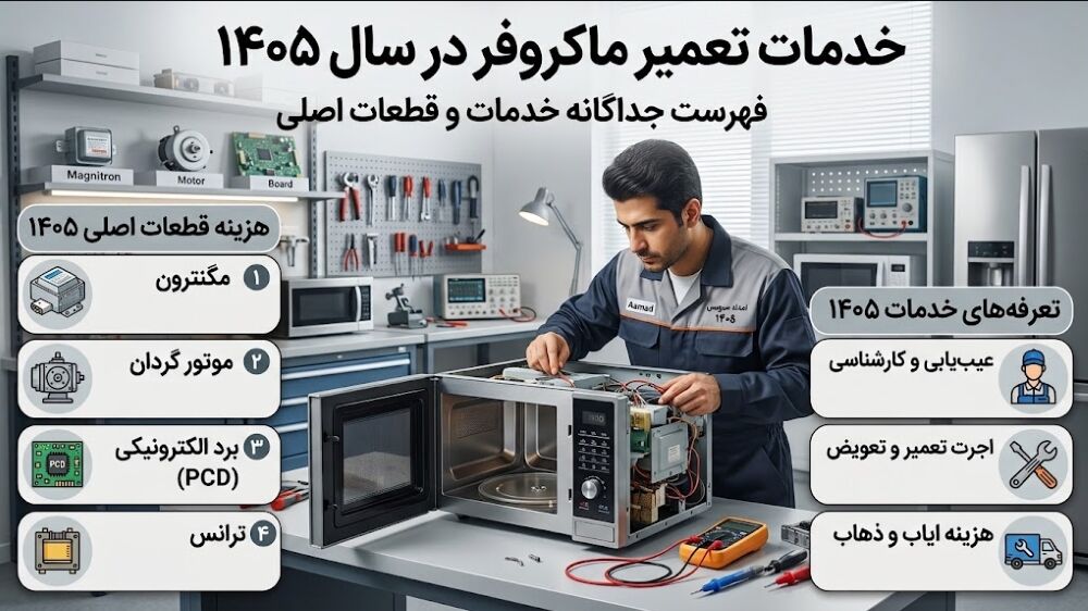 هزینه تعمیر ماکروفر 1405: جدول هزینه خدمات و قطعه