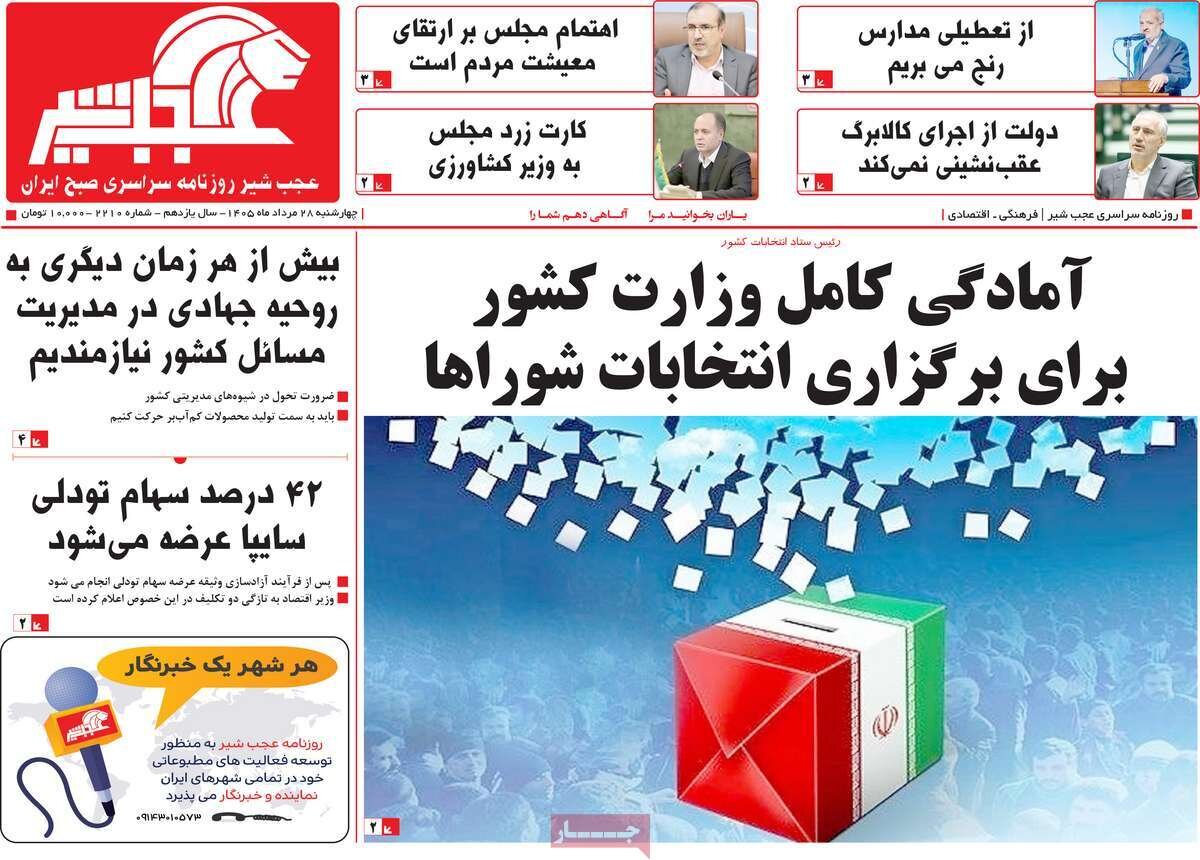 صفحه نخست روزنامههای آذربایجان شرقی