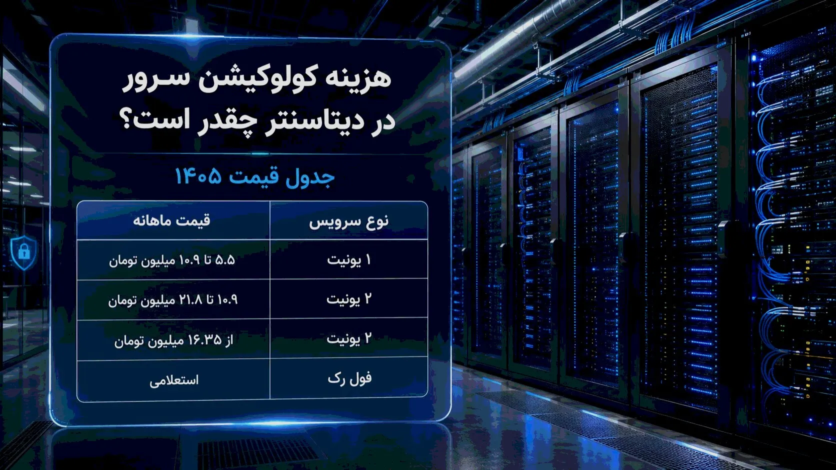 هزینه کولوکیشن سرور در دیتاسنتر چقدر است؟ (جدول قیمت 1405)